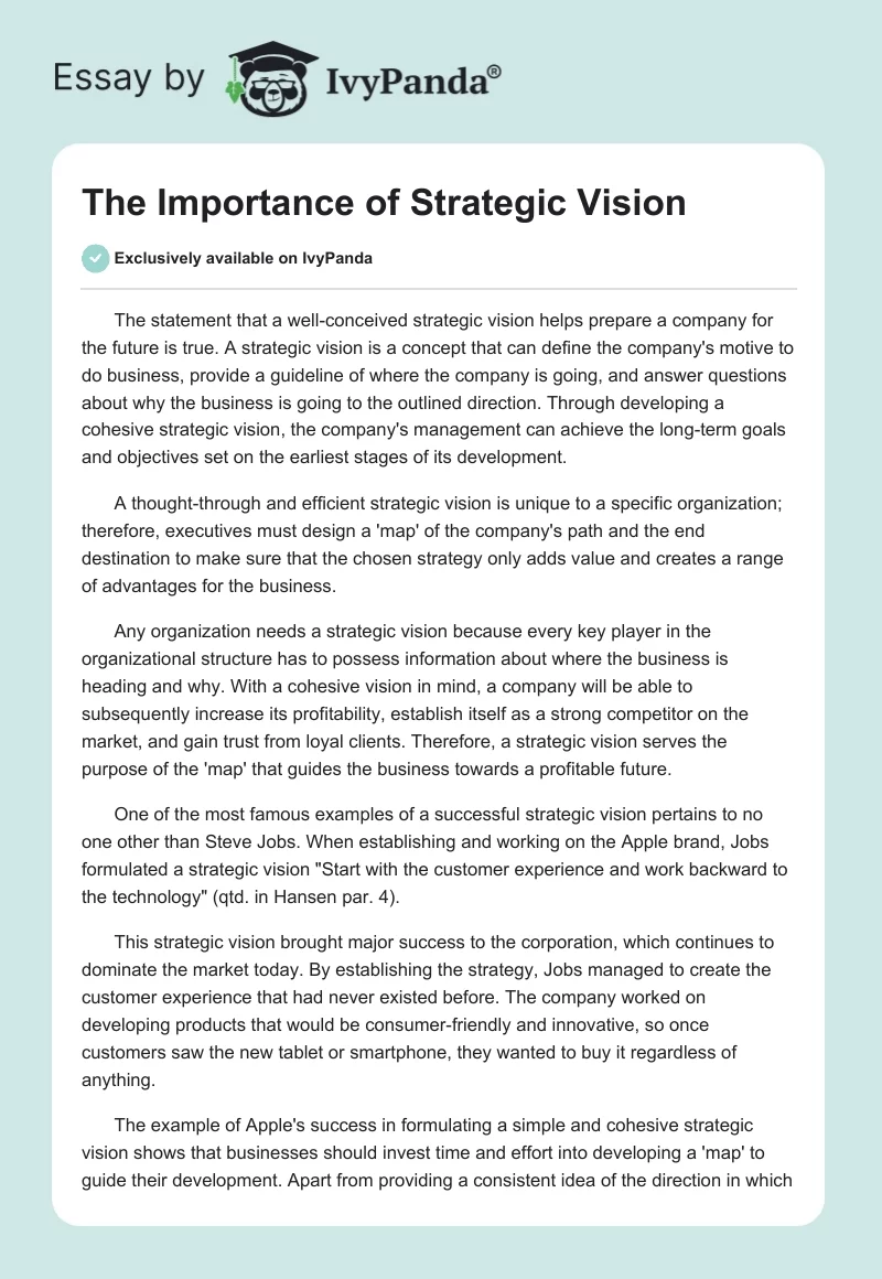 The Importance of Strategic Vision. Page 1