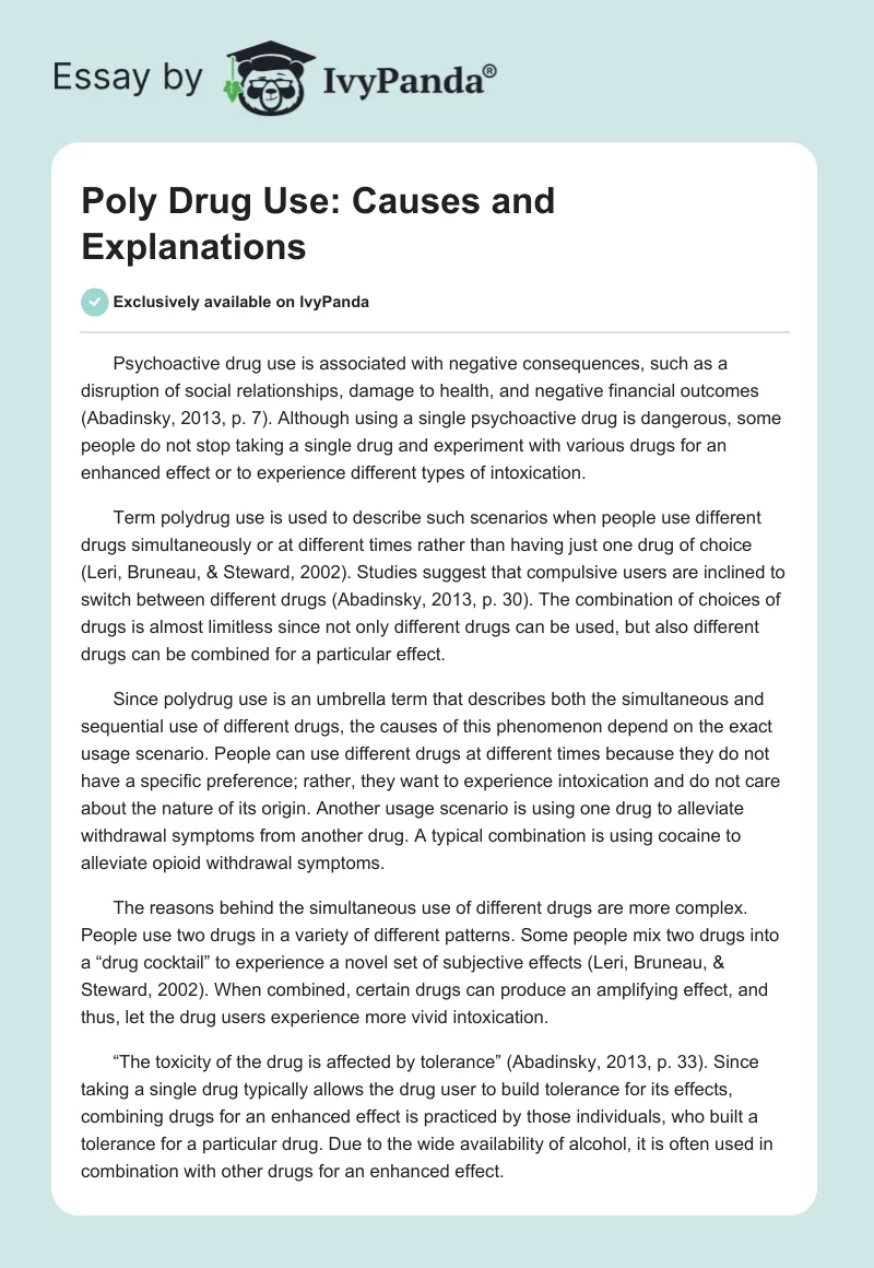 Poly Drug Use: Causes and Explanations. Page 1