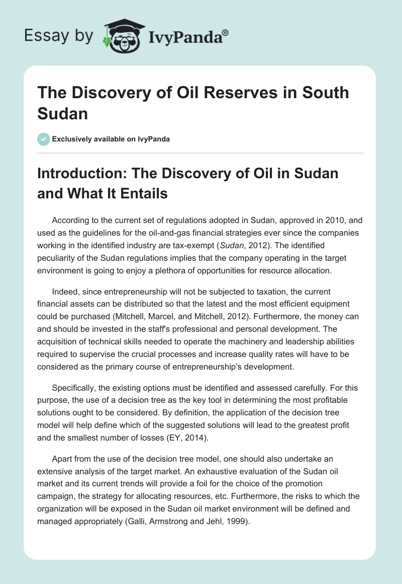 The Discovery of Oil Reserves in South Sudan. Page 1