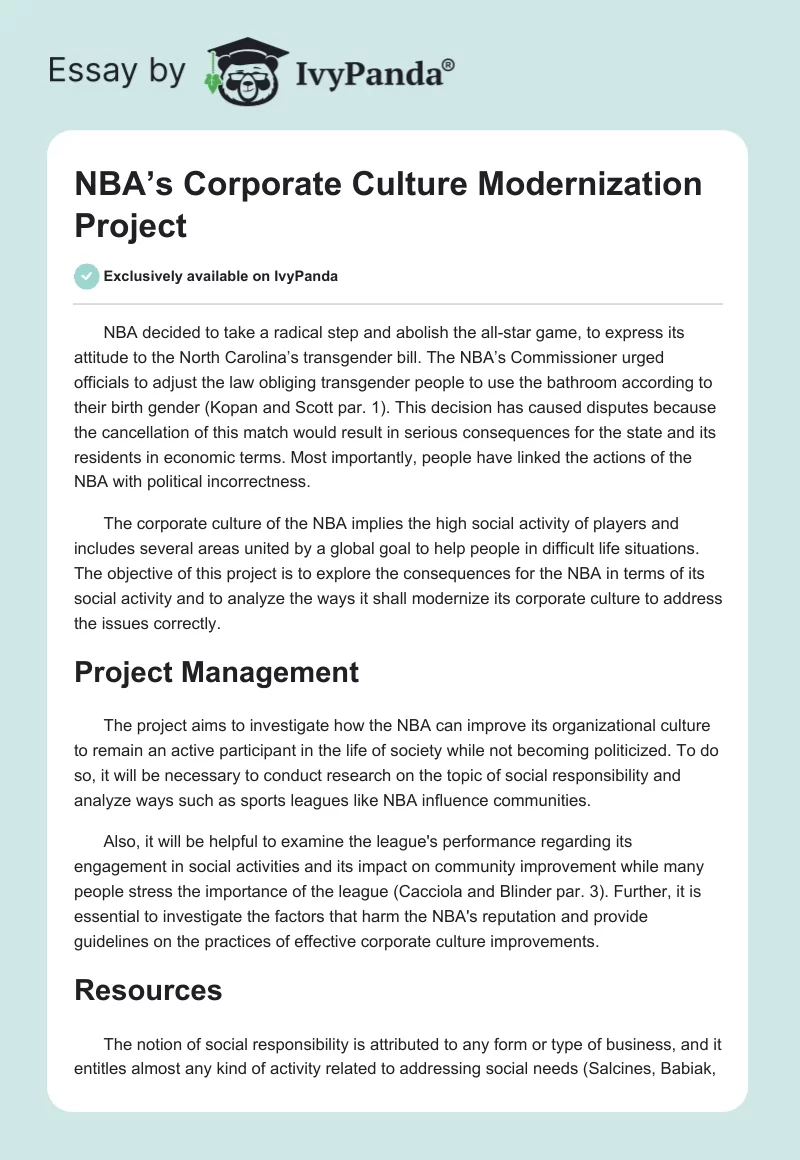 NBA’s Corporate Culture Modernization Project. Page 1