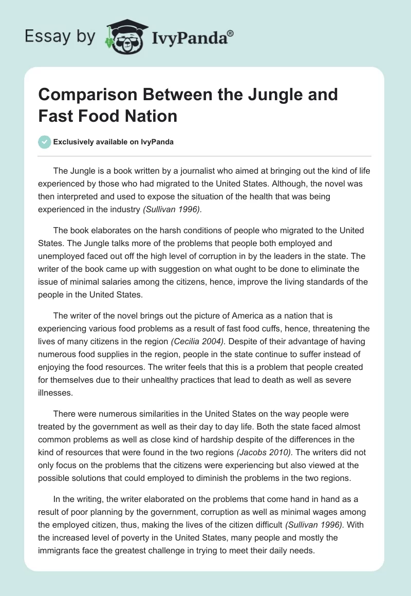 Comparison Between the Jungle and Fast Food Nation. Page 1