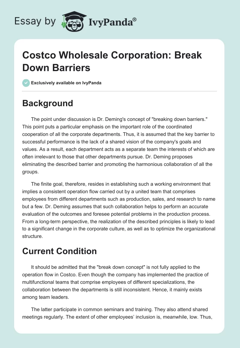 Costco Wholesale Corporation: Break Down Barriers. Page 1