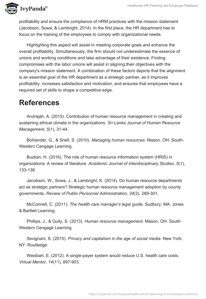 Healthcare HR Planning and Employee Relations. Page 5