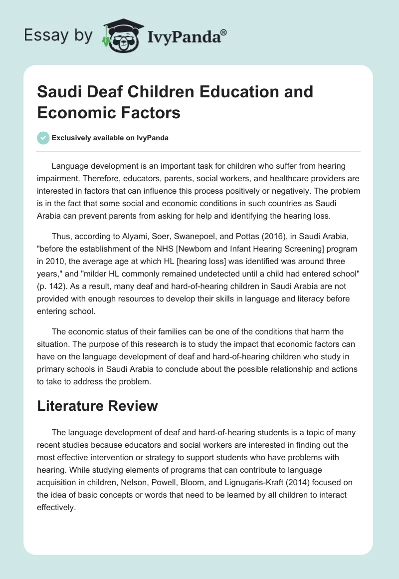 Saudi Deaf Children Education and Economic Factors. Page 1