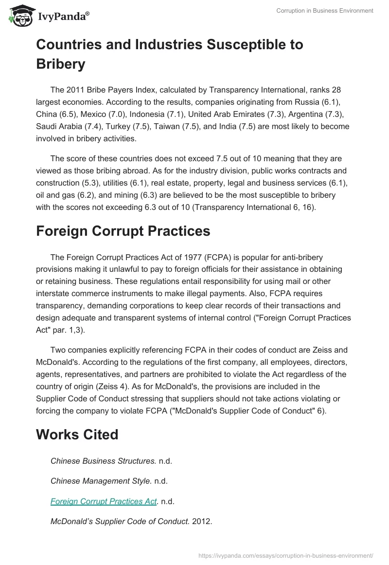 Corruption in Business Environment. Page 2