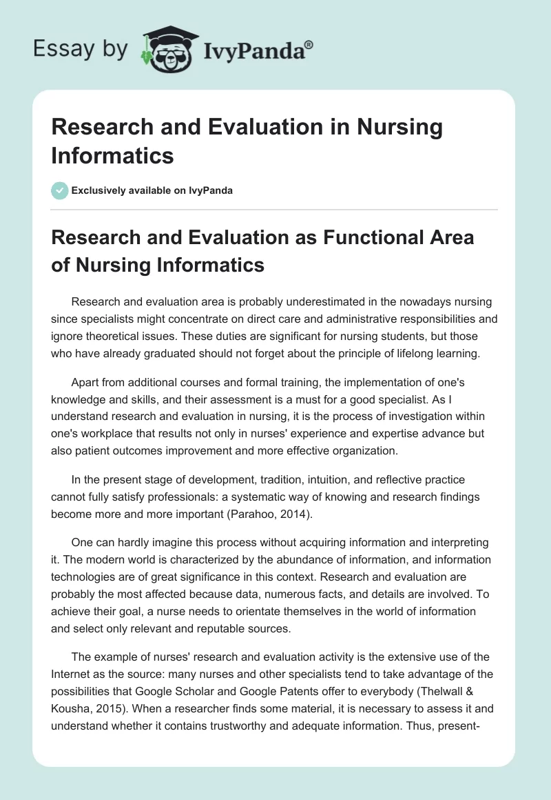 Research and Evaluation in Nursing Informatics. Page 1