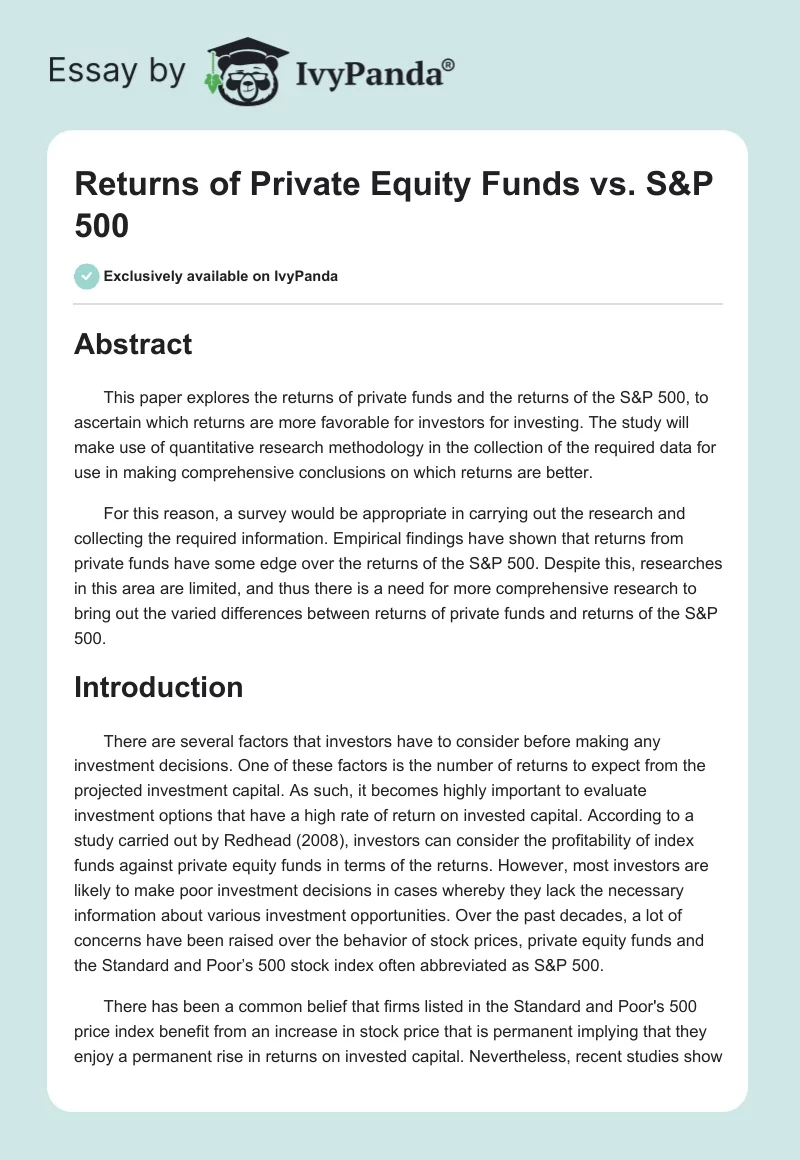 Returns of Private Equity Funds vs. S&P 500. Page 1