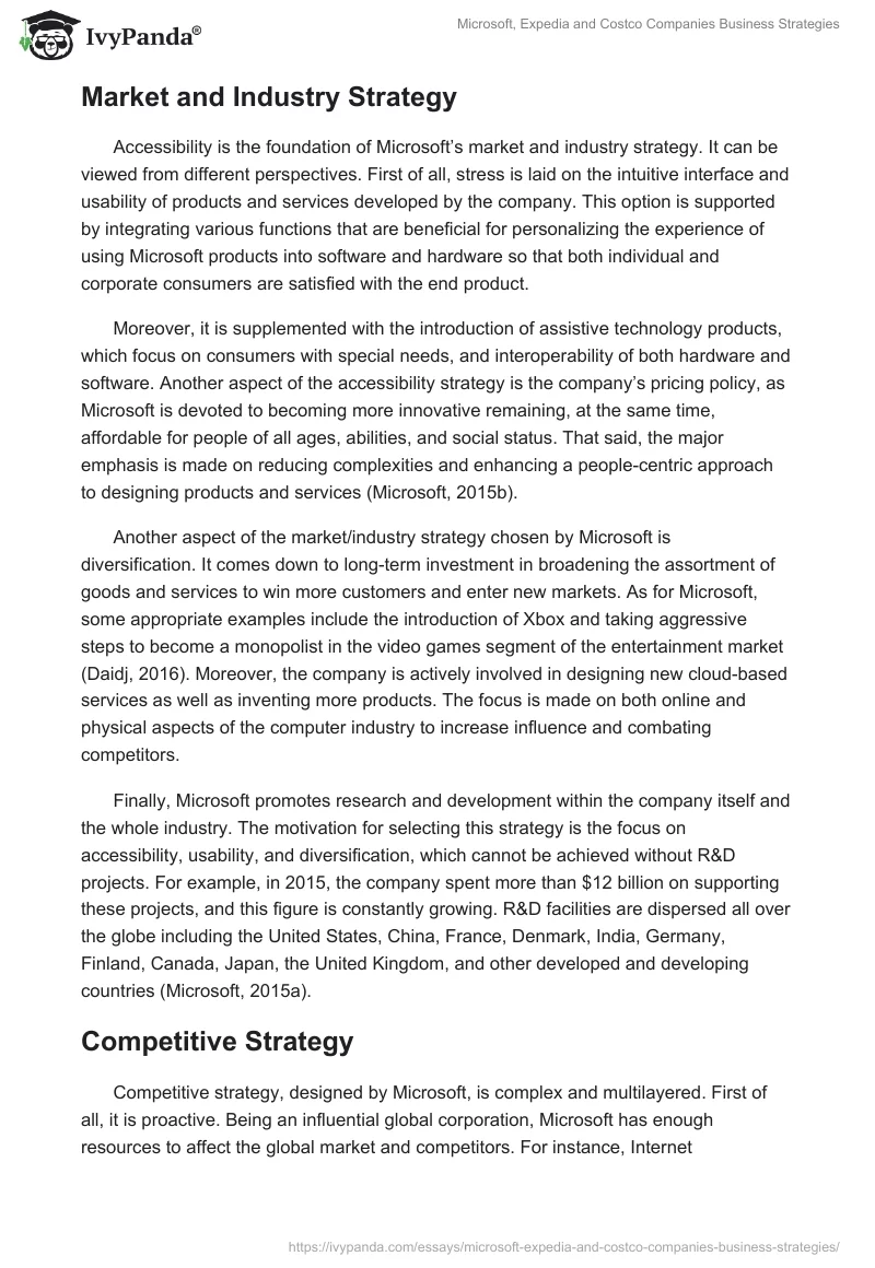 Microsoft, Expedia and Costco Companies Business Strategies. Page 3