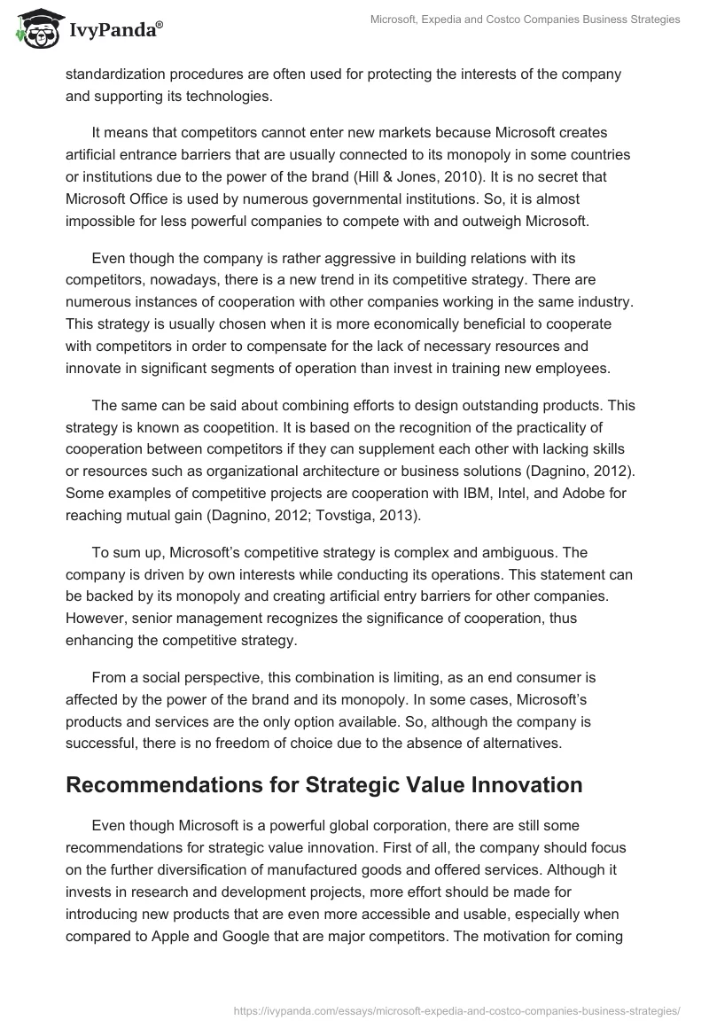 Microsoft, Expedia and Costco Companies Business Strategies. Page 4