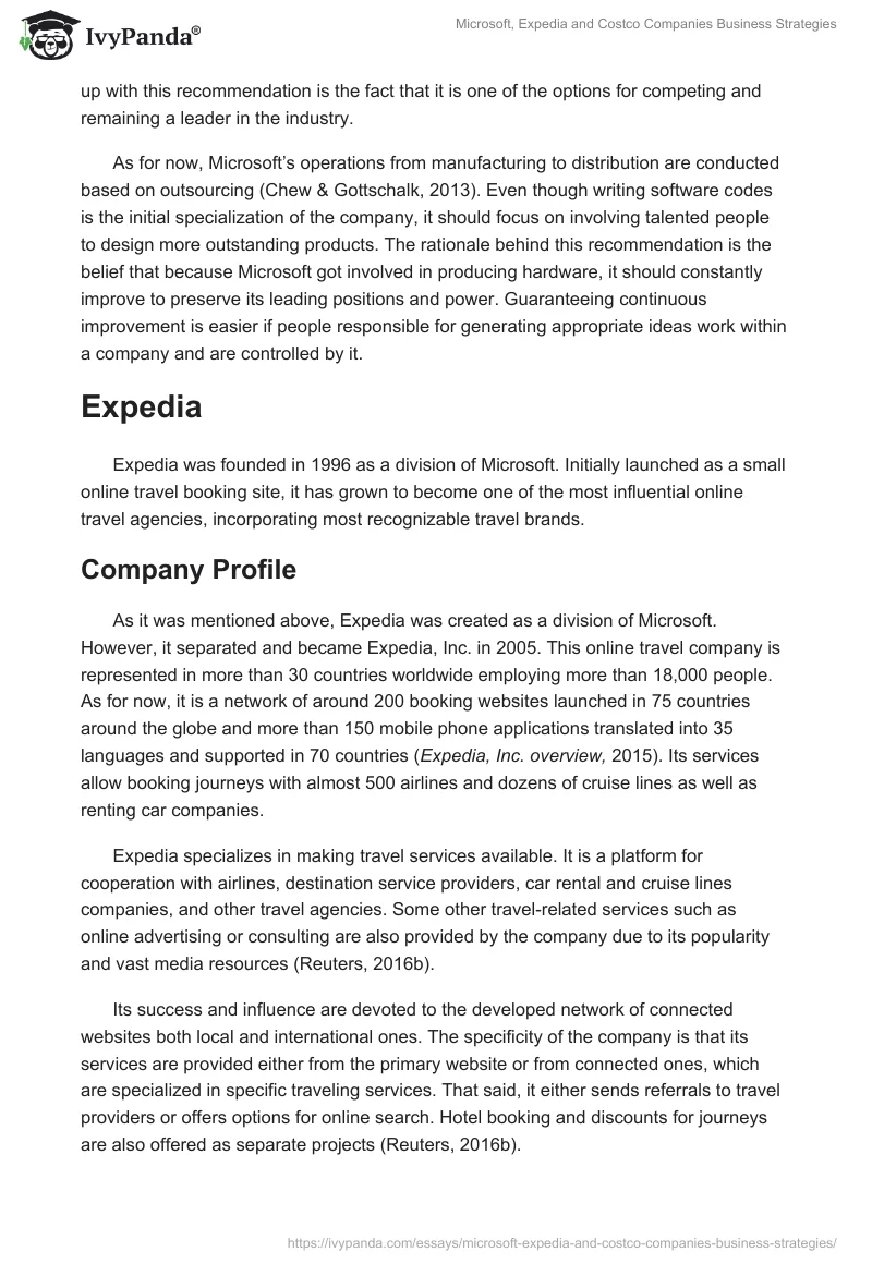 Microsoft, Expedia and Costco Companies Business Strategies. Page 5