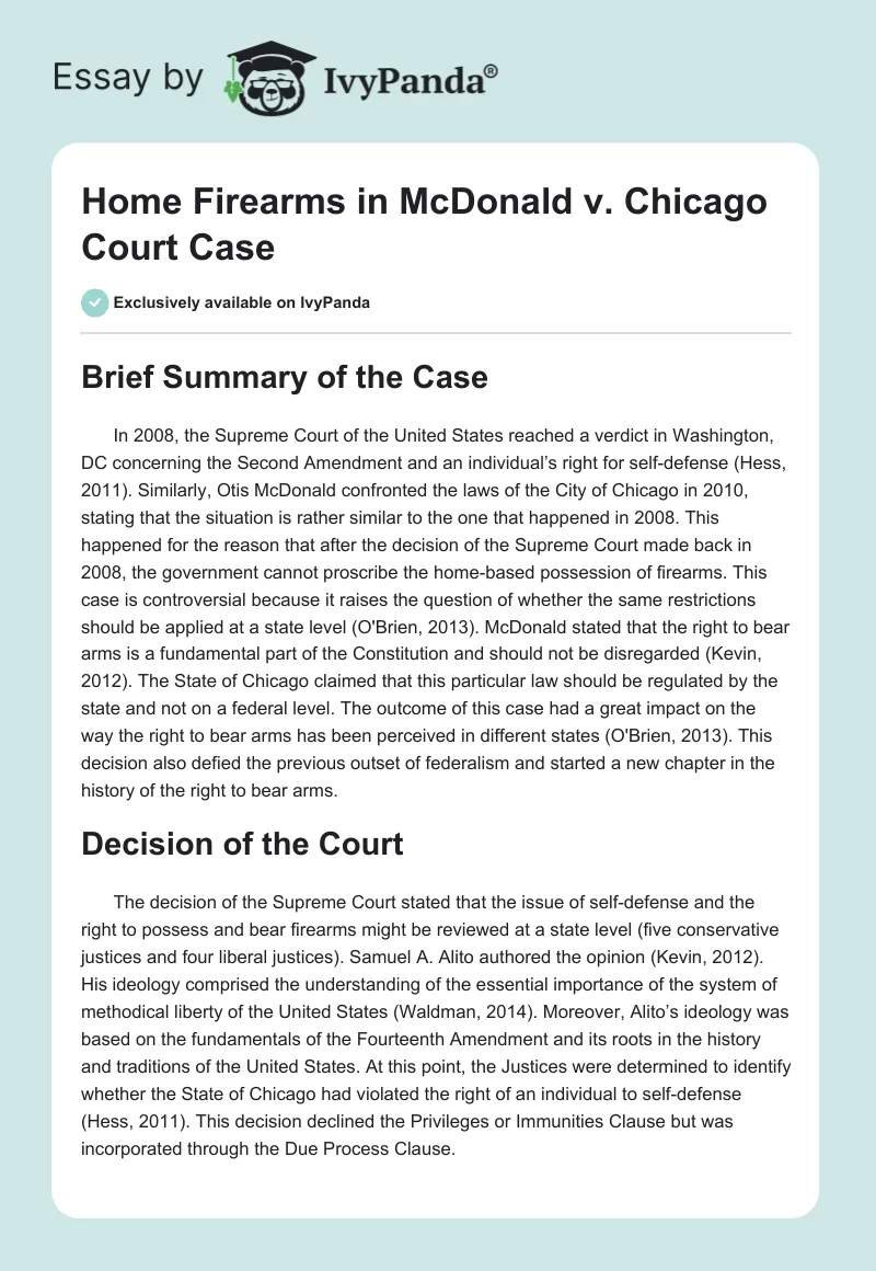 Home Firearms in McDonald vs. Chicago Court Case. Page 1