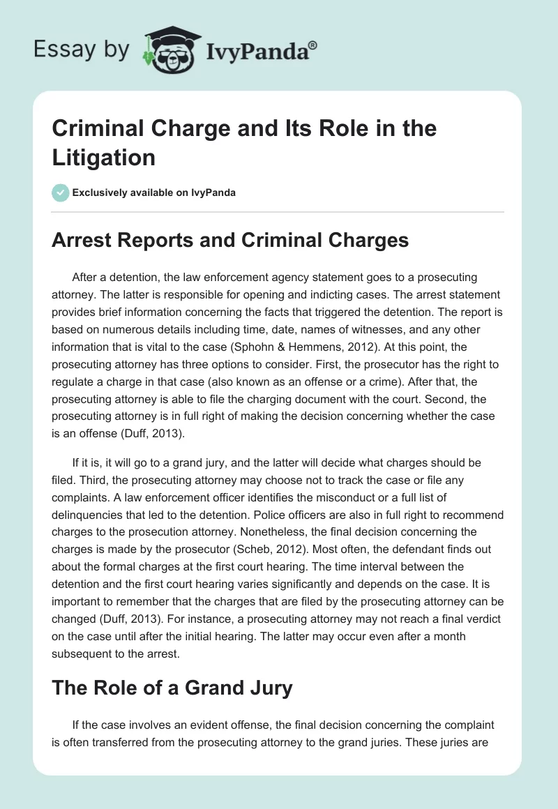 Criminal Charge and Its Role in the Litigation. Page 1