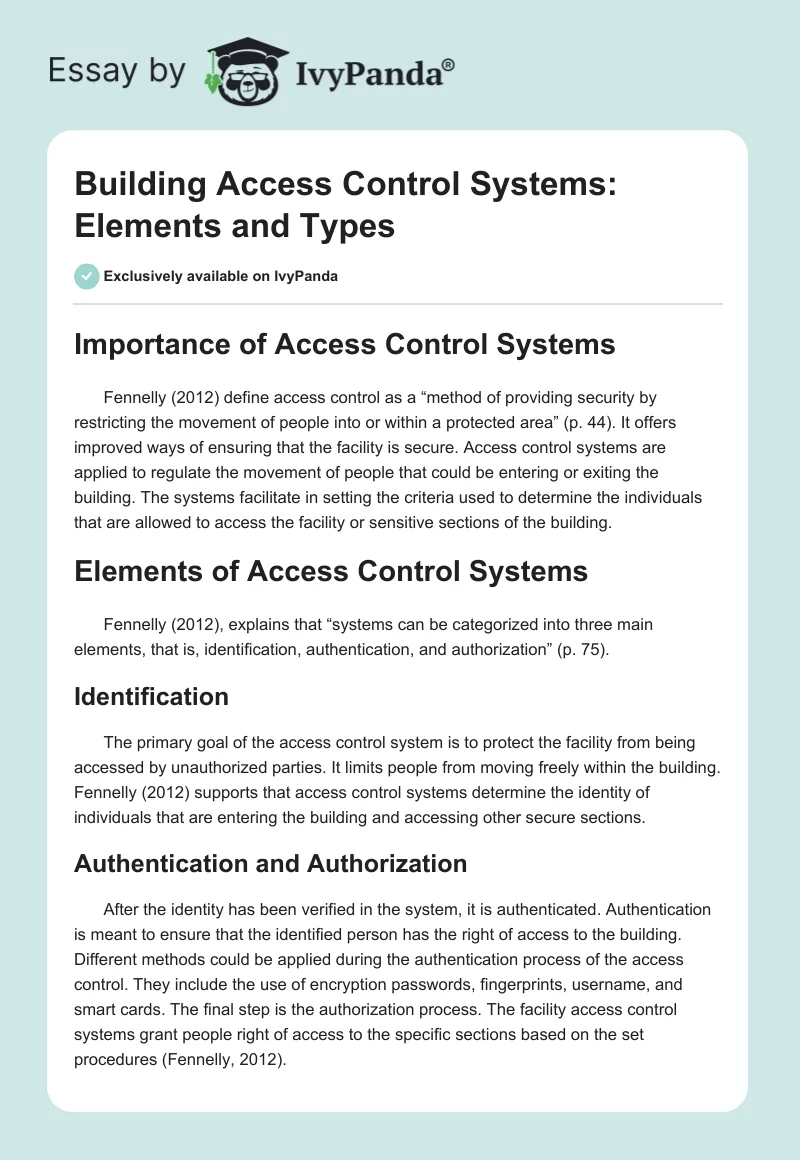 Building Access Control Systems: Elements and Types. Page 1