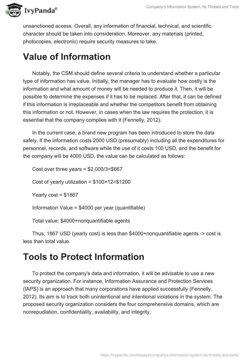 Company’s Information System, Its Threats and Tools. Page 2