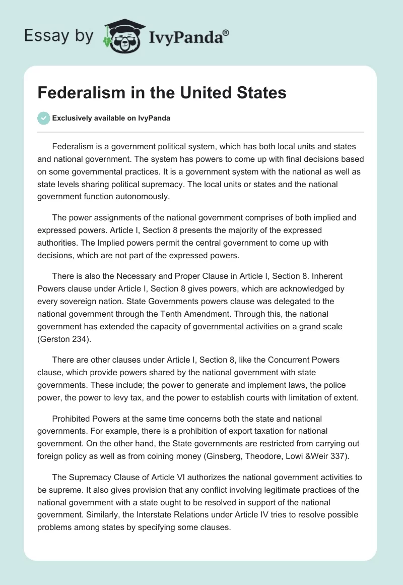 Federalism in the United States. Page 1