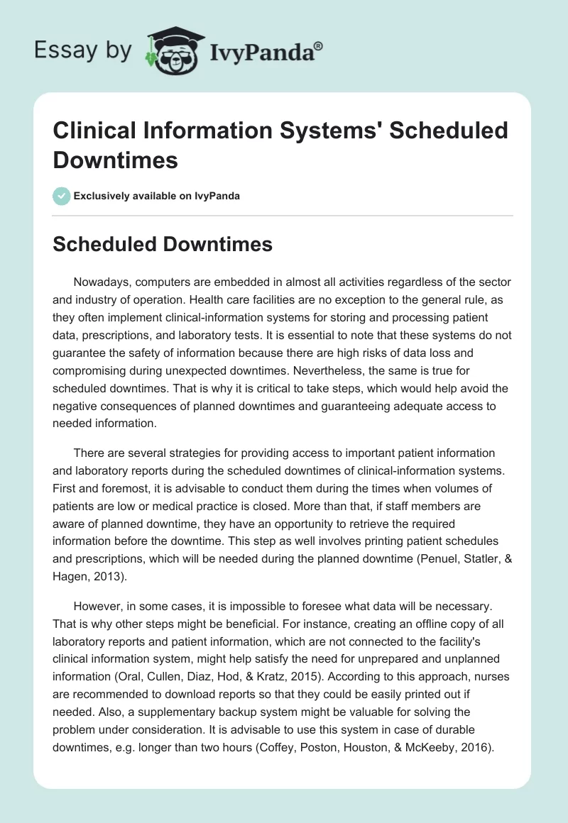 Clinical Information Systems' Scheduled Downtimes. Page 1