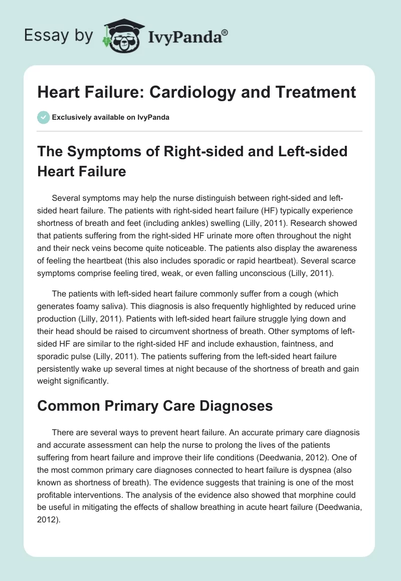 Heart Failure: Cardiology and Treatment. Page 1
