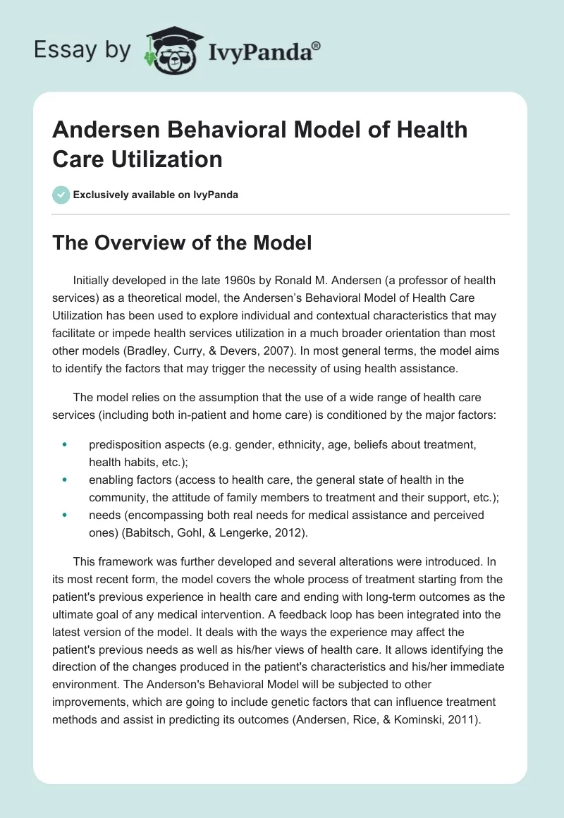 Andersen Behavioral Model of Health Care Utilization. Page 1