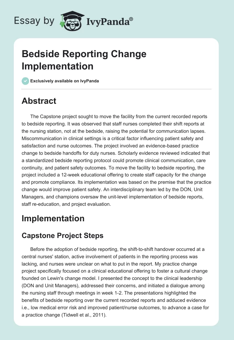 Bedside Reporting Change Implementation. Page 1