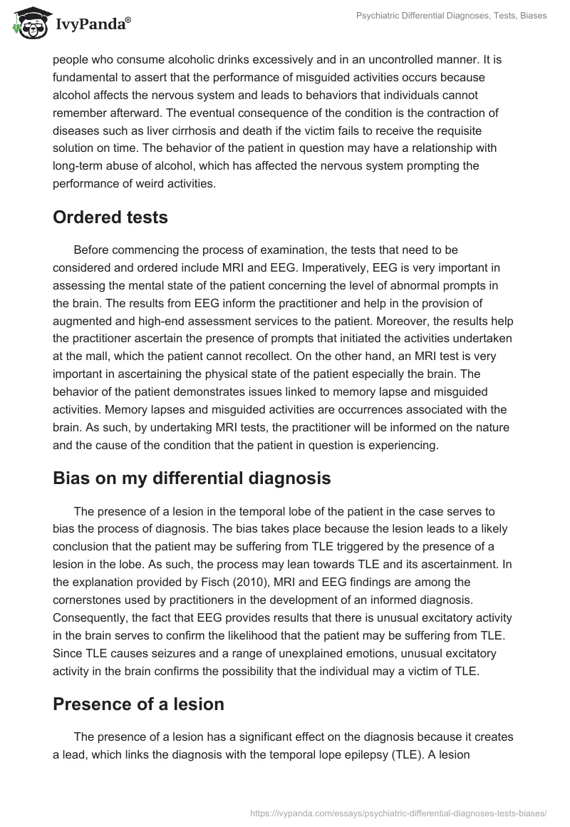Psychiatric Differential Diagnoses, Tests, Biases. Page 3