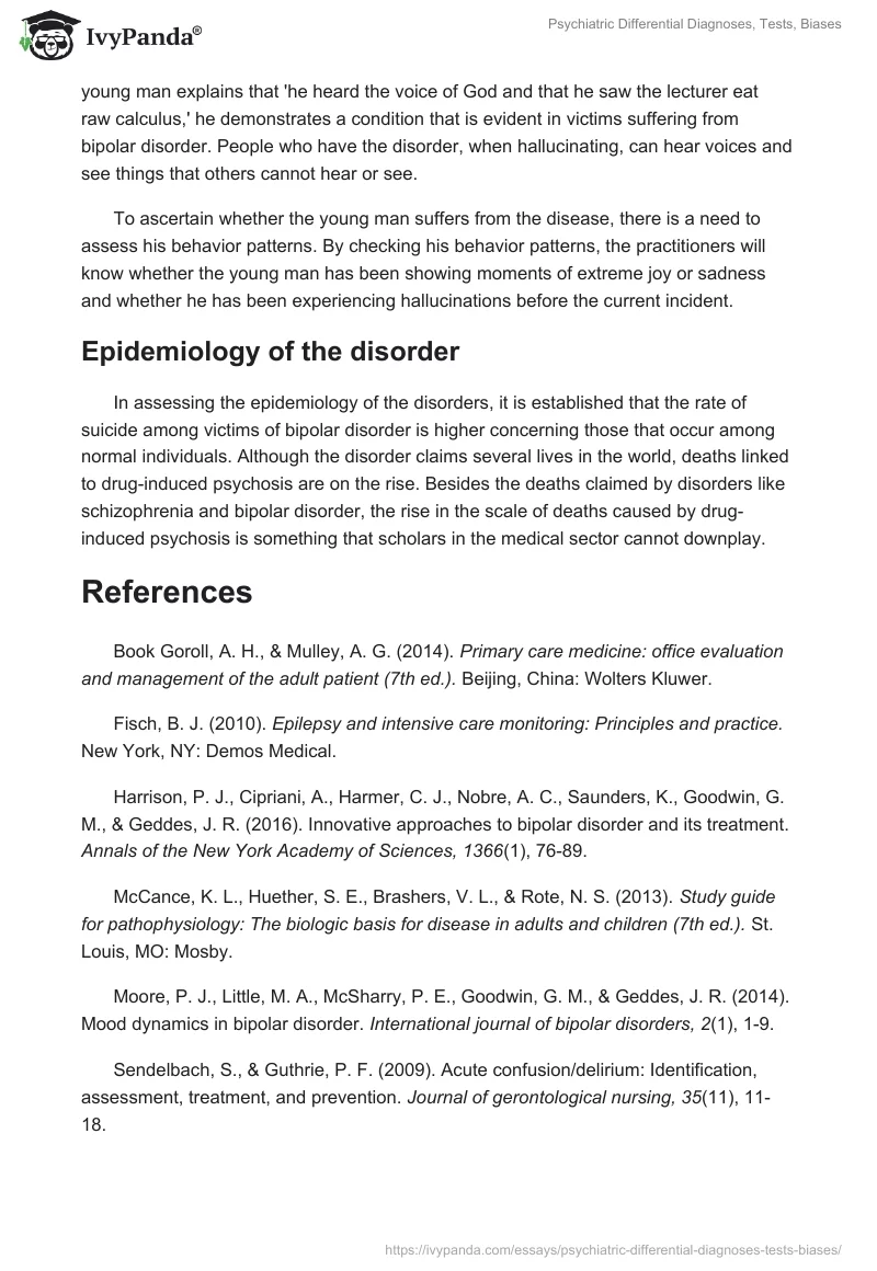 Psychiatric Differential Diagnoses, Tests, Biases. Page 5