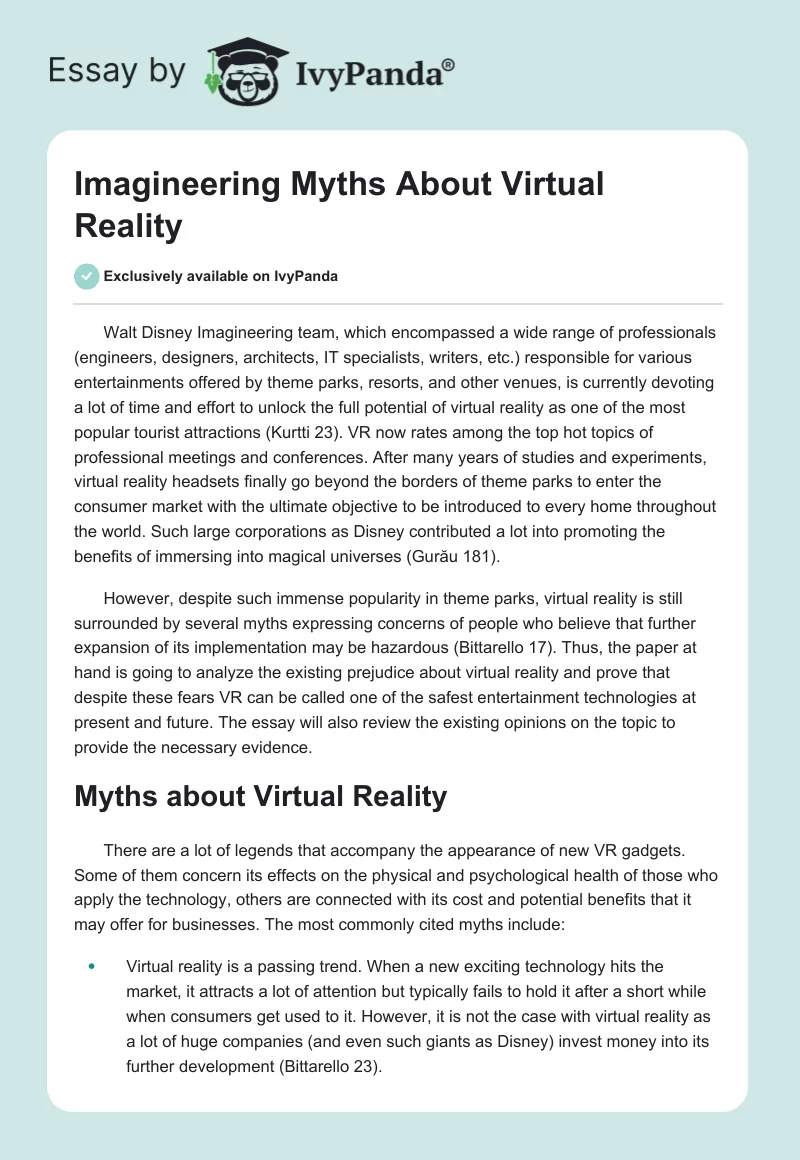 Imagineering Myths About Virtual Reality. Page 1