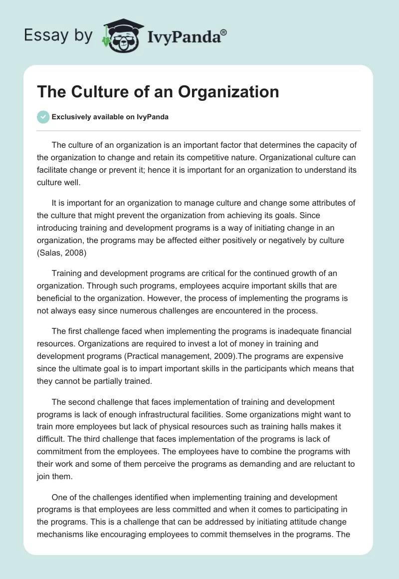The Culture of an Organization. Page 1