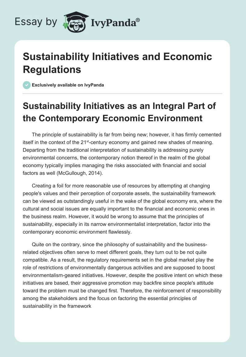 Sustainability Initiatives and Economic Regulations. Page 1