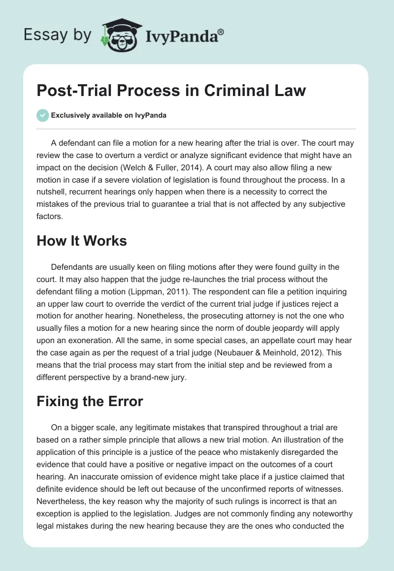 Post-Trial Process in Criminal Law. Page 1