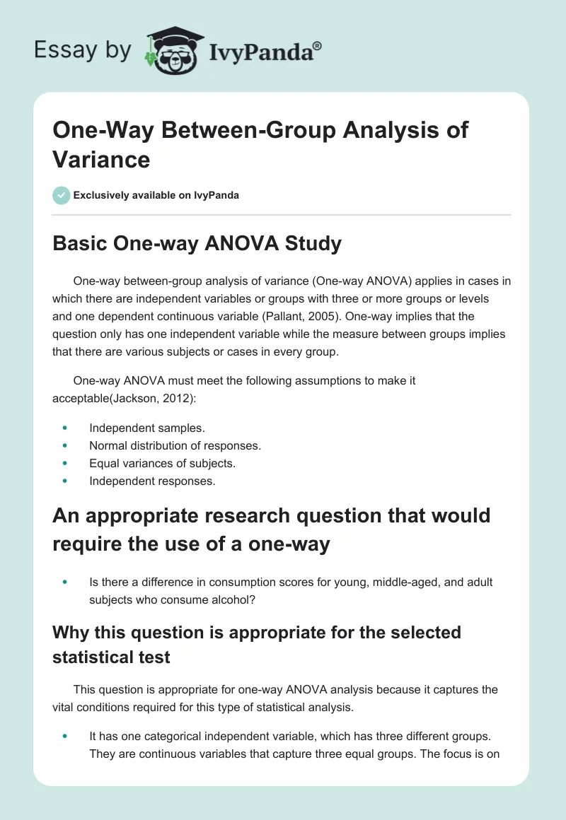 One-Way Between-Group Analysis of Variance. Page 1