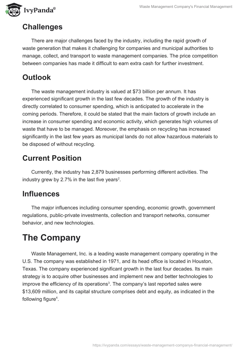 Waste Management Company's Financial Management. Page 2