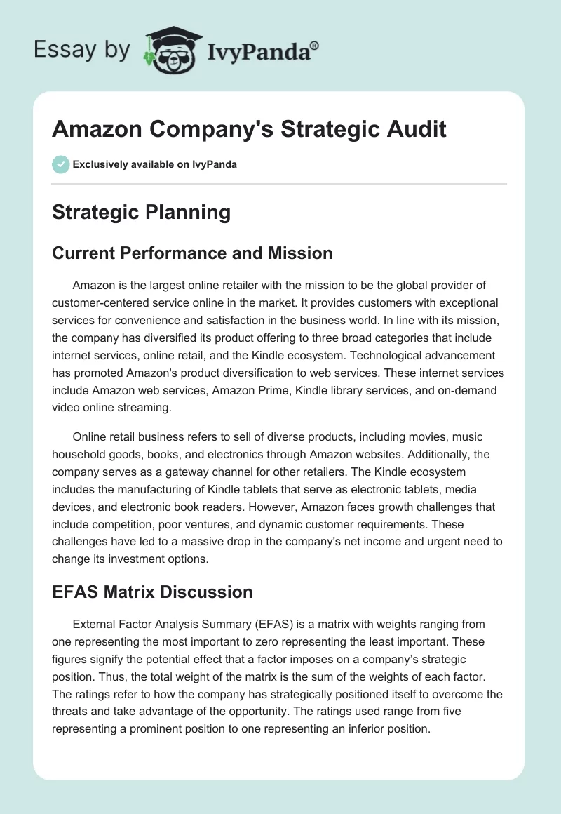 Amazon Company's Strategic Audit. Page 1