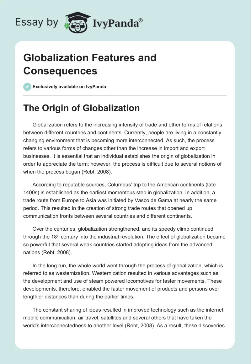 Globalization Features and Consequences. Page 1