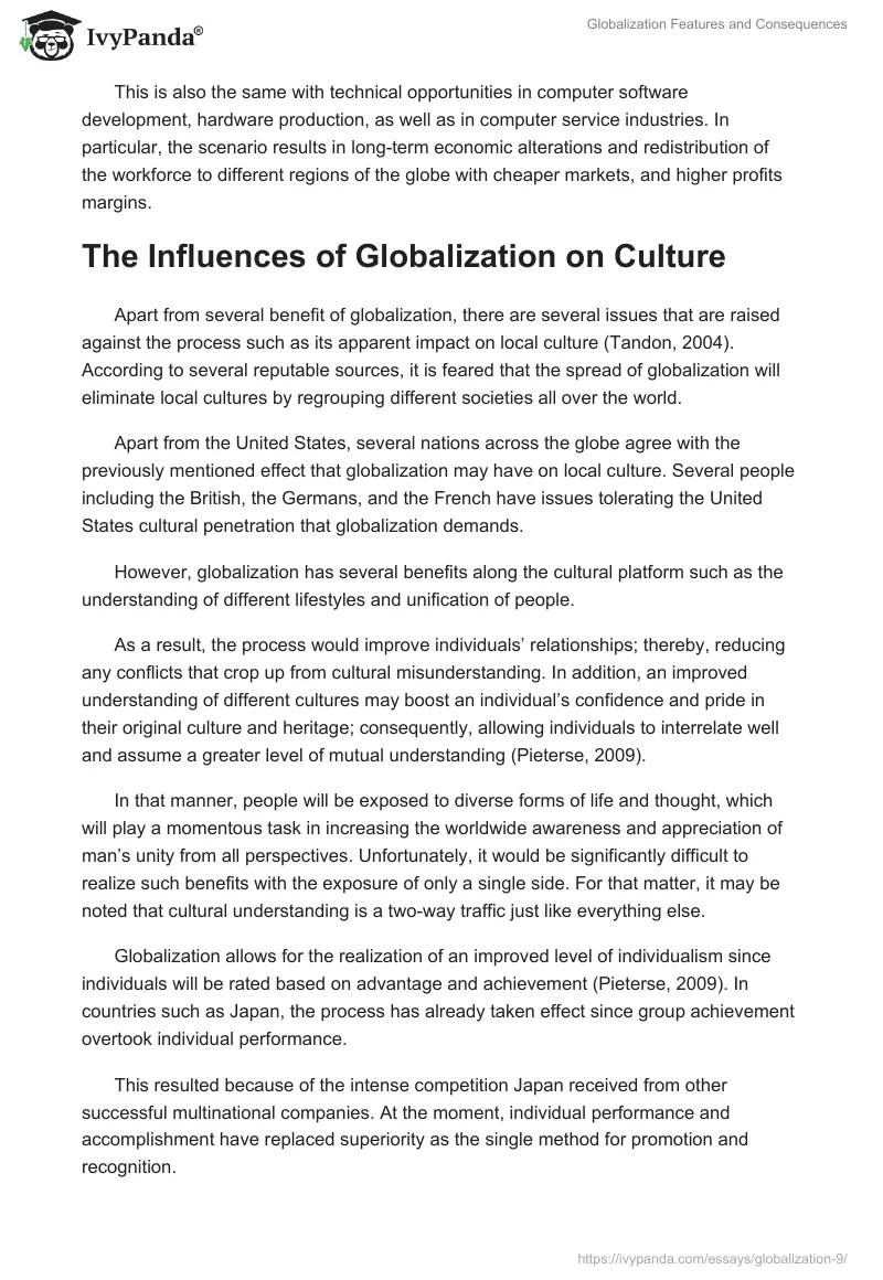 Globalization Features and Consequences. Page 3
