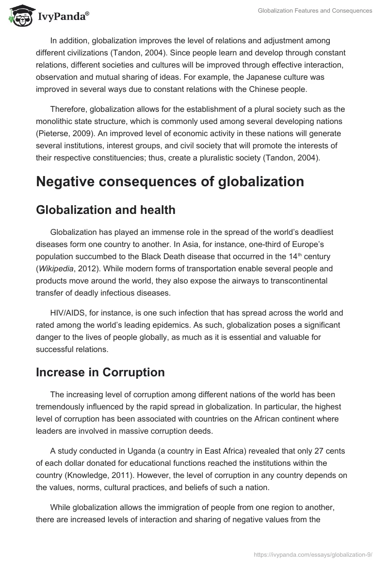 Globalization Features and Consequences. Page 4