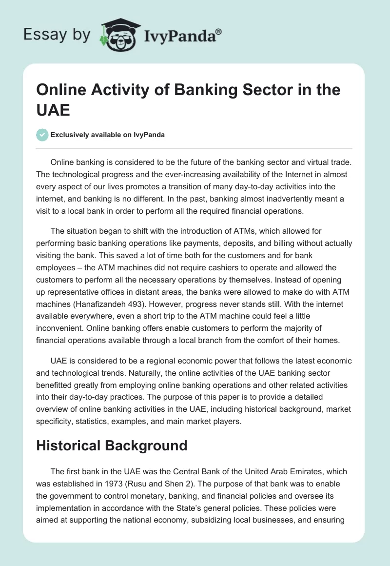 Online Activity of Banking Sector in the UAE. Page 1