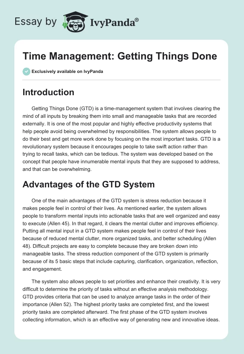 Time Management: Getting Things Done. Page 1