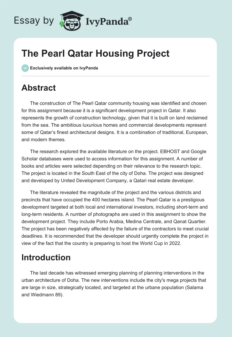 The Pearl Qatar Housing Project. Page 1