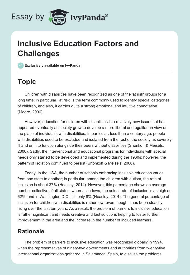 Inclusive Education Factors and Challenges. Page 1
