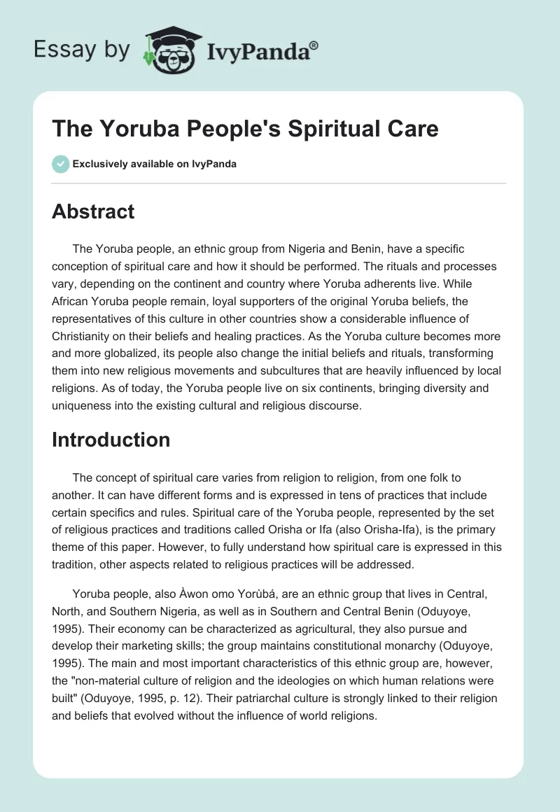 The Yoruba People's Spiritual Care. Page 1