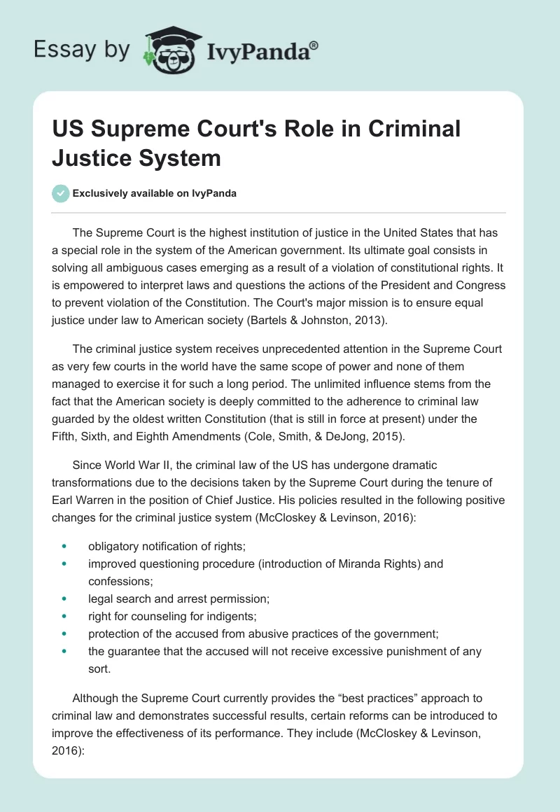 US Supreme Court's Role in Criminal Justice System. Page 1