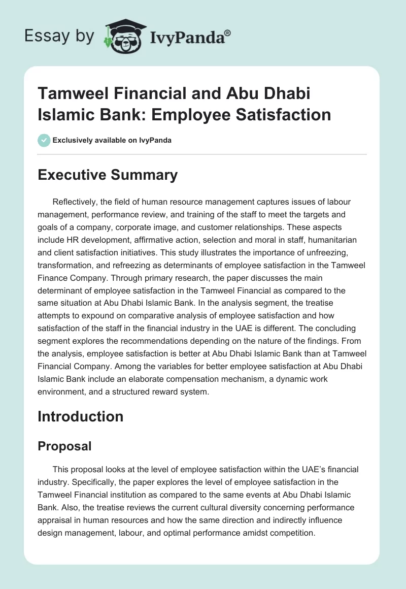 Tamweel Financial and Abu Dhabi Islamic Bank: Employee Satisfaction. Page 1
