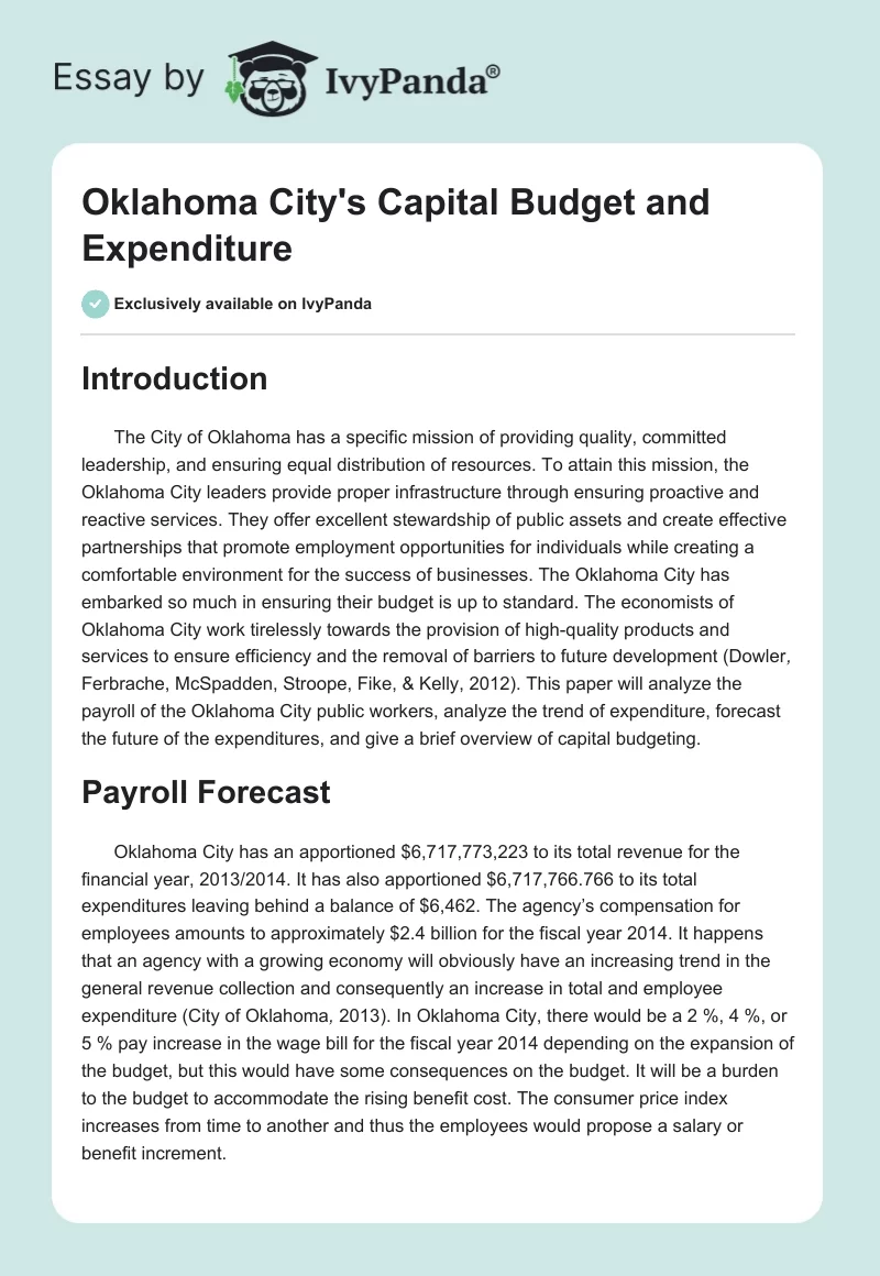 Oklahoma City's Capital Budget and Expenditure. Page 1