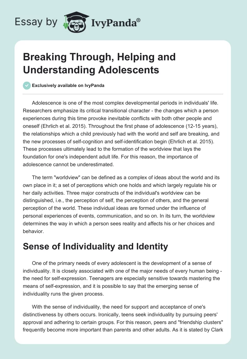 Breaking Through, Helping and Understanding Adolescents. Page 1