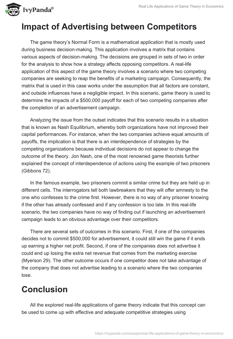 Real Life Applications of Game Theory in Economics. Page 4