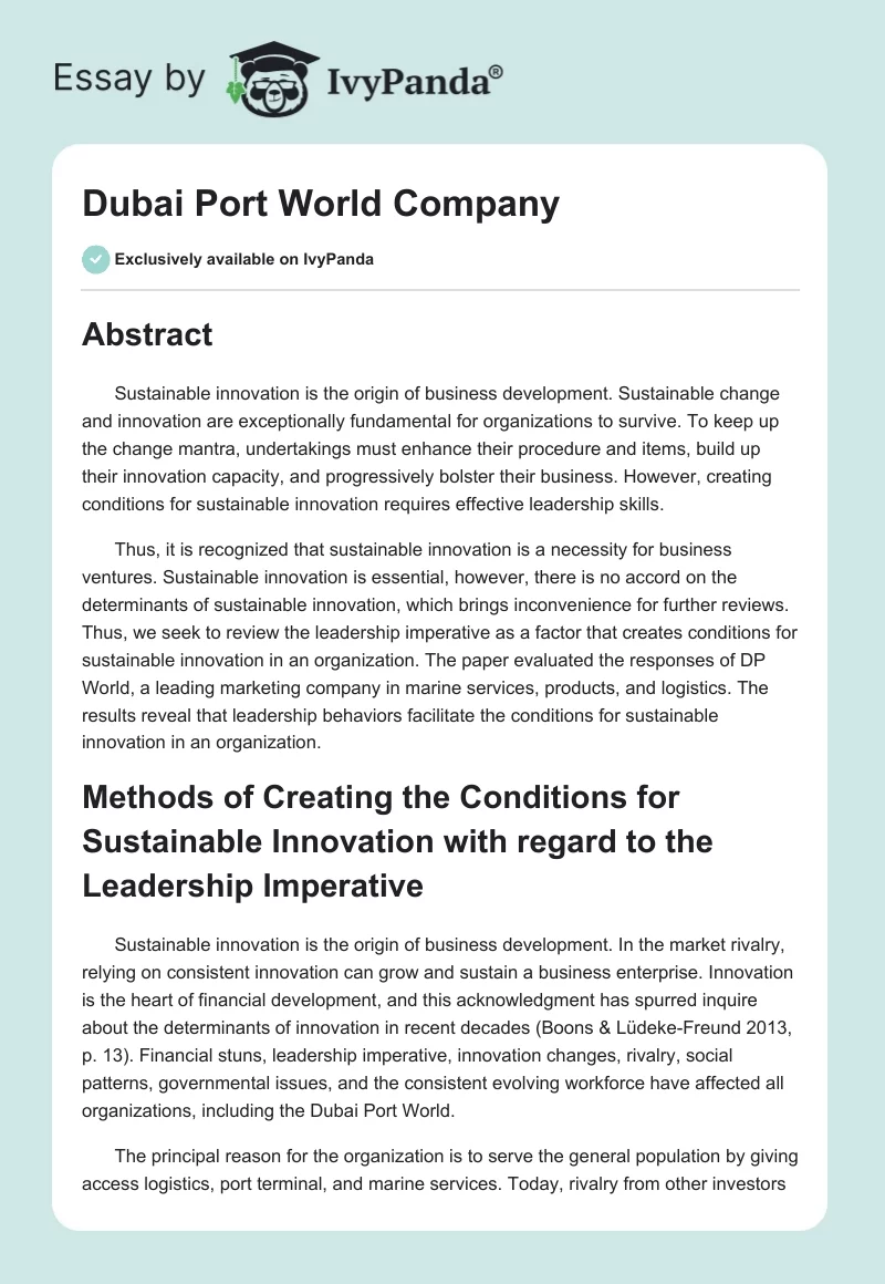 Leadership and Sustainable Innovation at DP World. Page 1