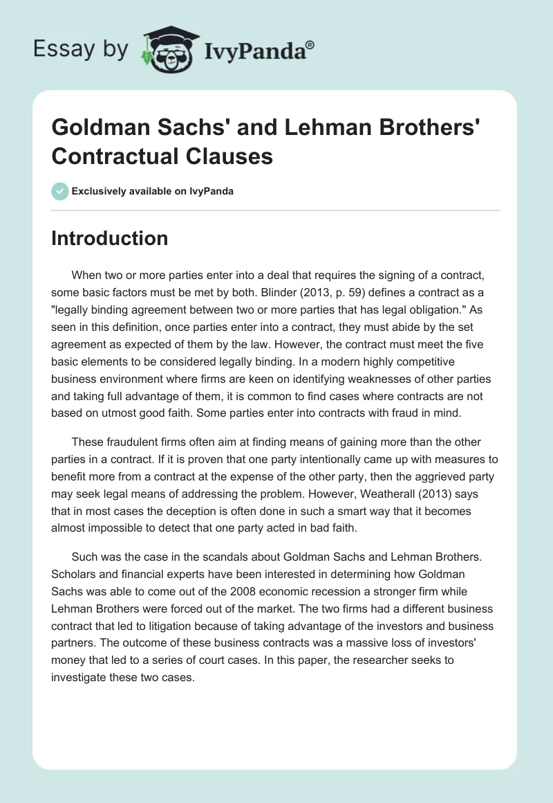 Goldman Sachs' and Lehman Brothers' Contractual Clauses. Page 1