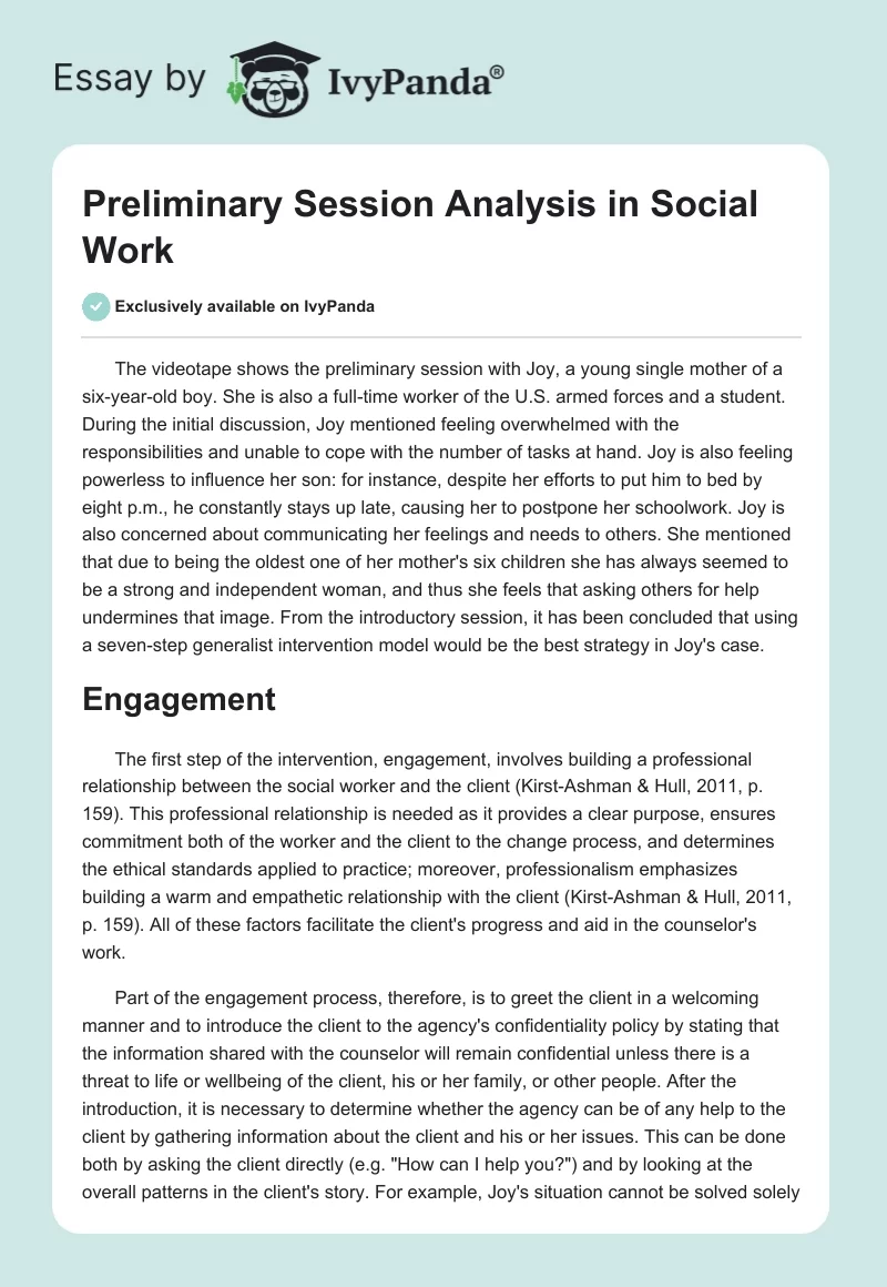 Preliminary Session Analysis in Social Work. Page 1