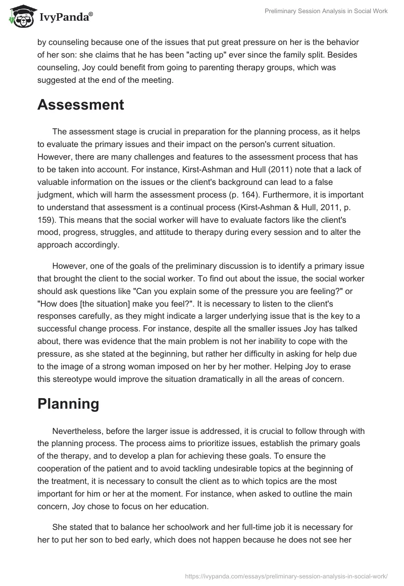 Preliminary Session Analysis in Social Work. Page 2