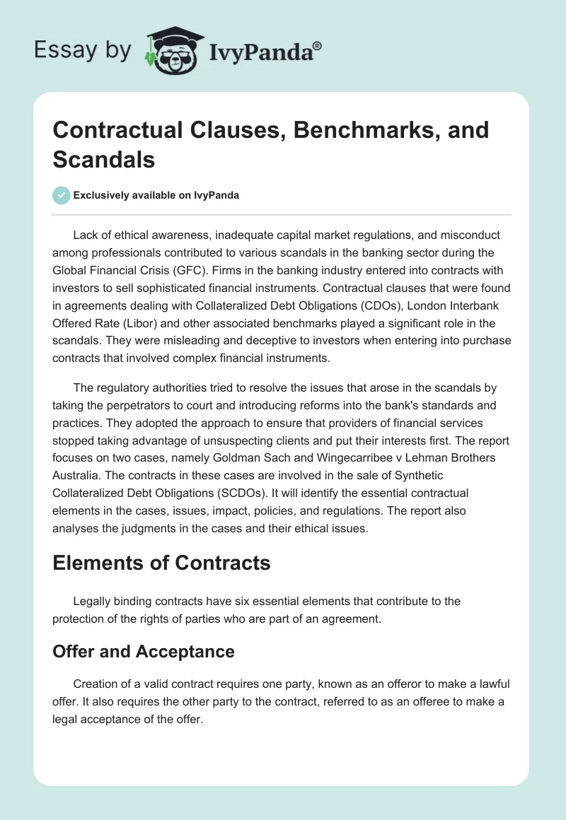 Contractual Clauses, Benchmarks, and Scandals. Page 1